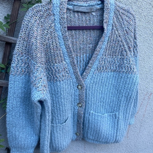 Raquel Allegra Oversized Alpaca Long Line Cardigan Sweater Blue Gray - Picture 7 of 9